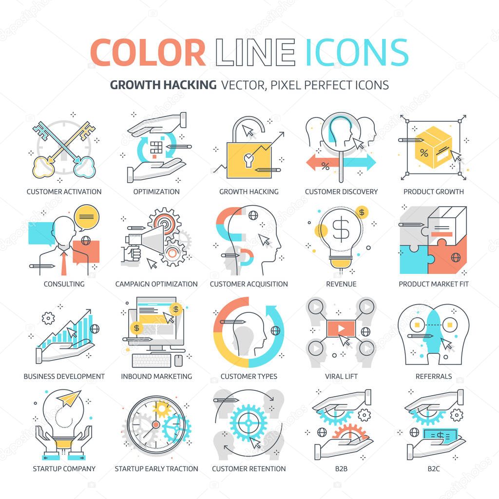 Color line, growth hacking illustrations, icons