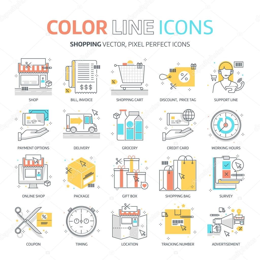Color line, shopping illustrations, icons