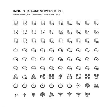 Veri ve ağ mini çizgi, illüstrasyonlar, simgeler