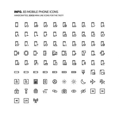 Cep telefonu mini çizgi, illüstrasyonlar, simgeler