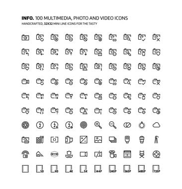 Fotoğraf, video, müzik mini çizgi, illüstrasyonlar, simgeler