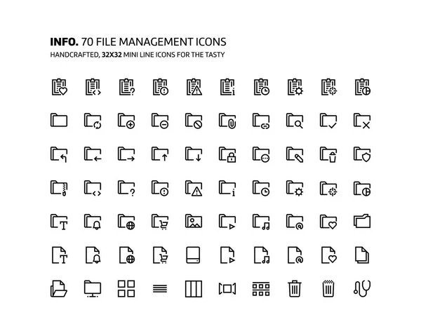 Mini línea de gestión de archivos, ilustraciones, iconos — Vector de stock