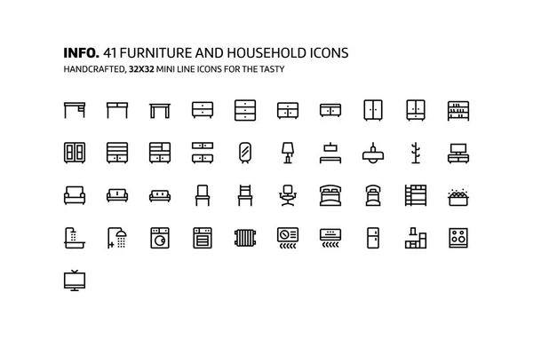 Muebles mini línea, ilustraciones, iconos — Vector de stock