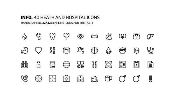 Υγεία, Νοσοκομείο μίνι γραμμή, απεικονίσεις, εικονίδια — Διανυσματικό Αρχείο