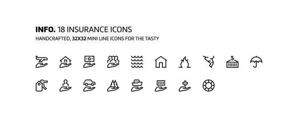 Mini línea de seguros, ilustraciones, iconos — Archivo Imágenes Vectoriales