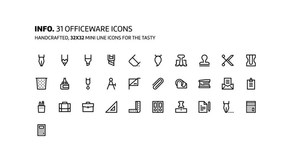 Herramientas de oficina mini línea, ilustraciones, iconos — Vector de stock
