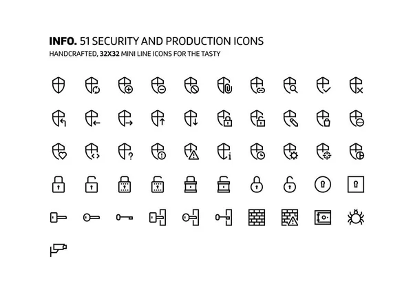 Mini línea de seguridad, ilustraciones, iconos — Vector de stock