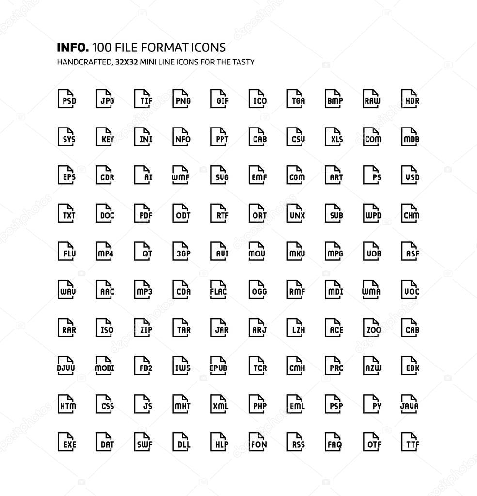 File formats mini line, illustrations, icons