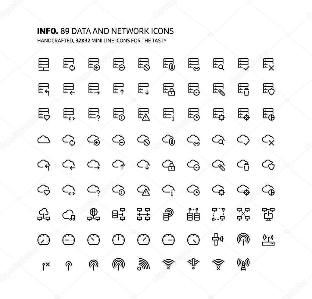 Data and network mini line, illustrations, icons