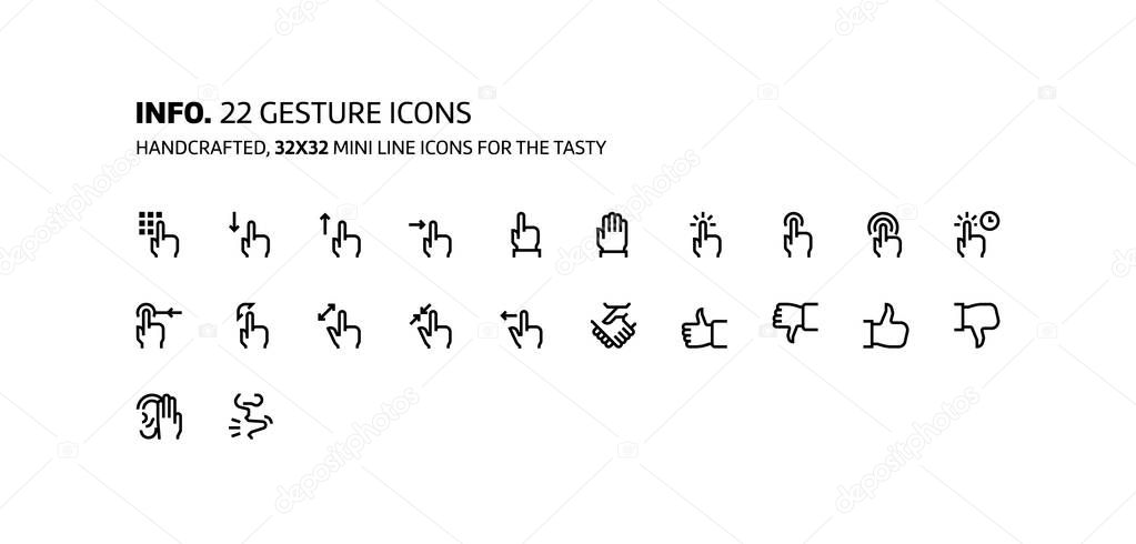 Gestures mini line, illustrations, icons