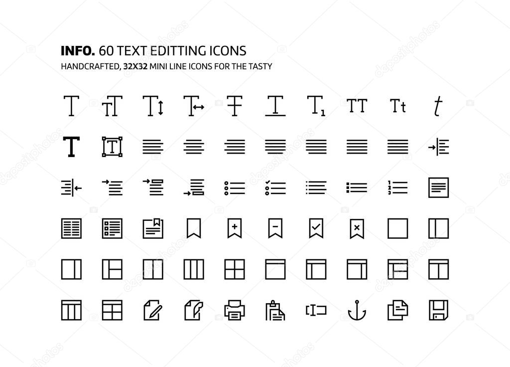 Text editing mini line, illustrations, icons