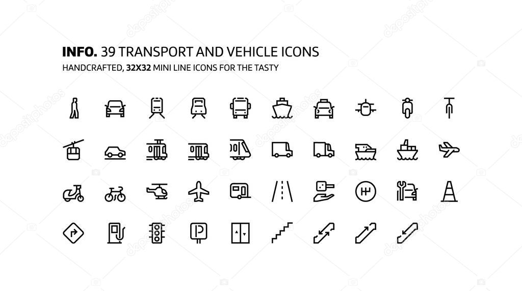 Transport mini line, illustrations, icons