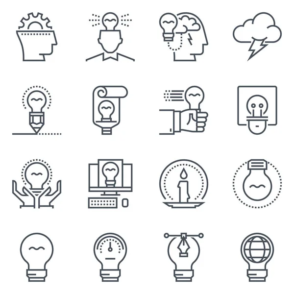 Ideas y lámparas icono conjunto — Vector de stock