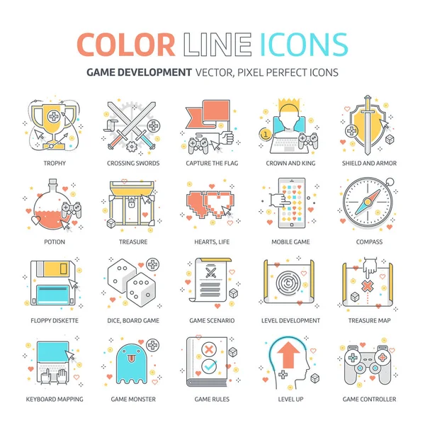 Цветная линия, иллюстрации игрового дизайна, иконки — стоковый вектор