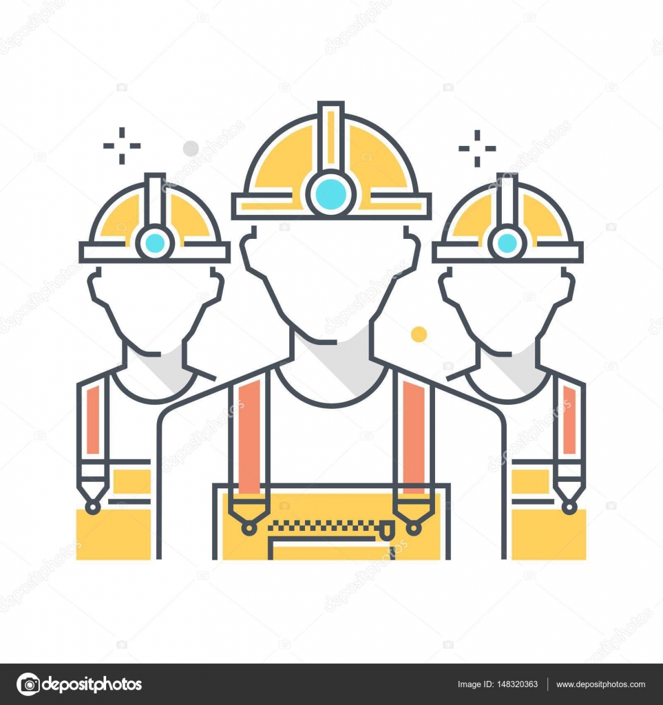 Colore linea illustrazione di concetto di operai di costruzione icona — Vettoriale Stock