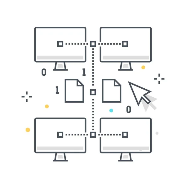 Farblinie, Abbildung des Netzwerkworkflows, Symbol — Stockvektor