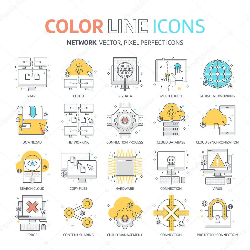 Color line, networking illustrations, icons