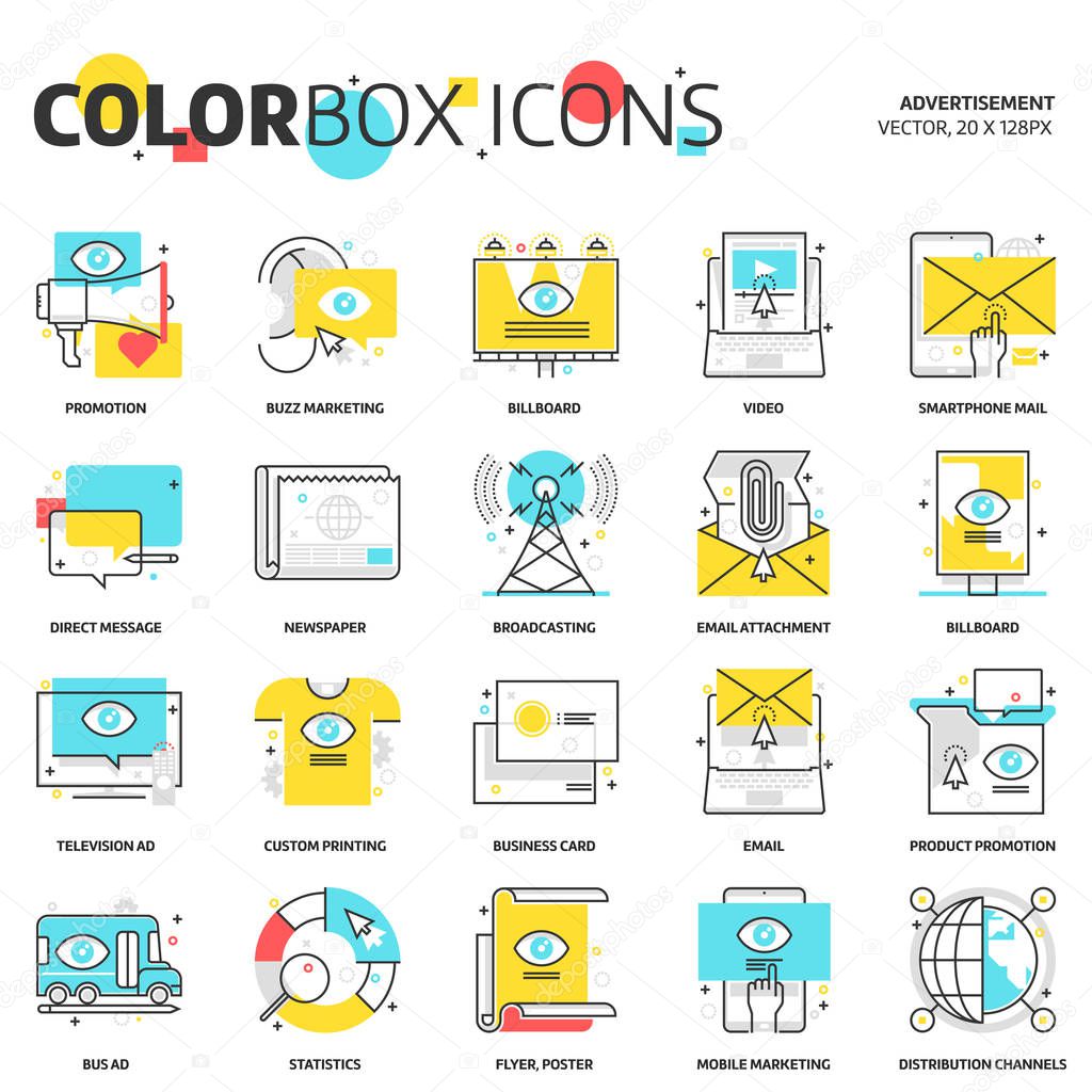 Color box icons, advertisement, backgrounds and graphics