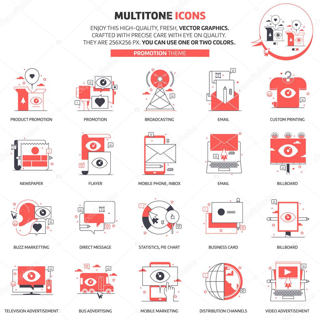 Multitone icons, advertisement, backgrounds and graphics