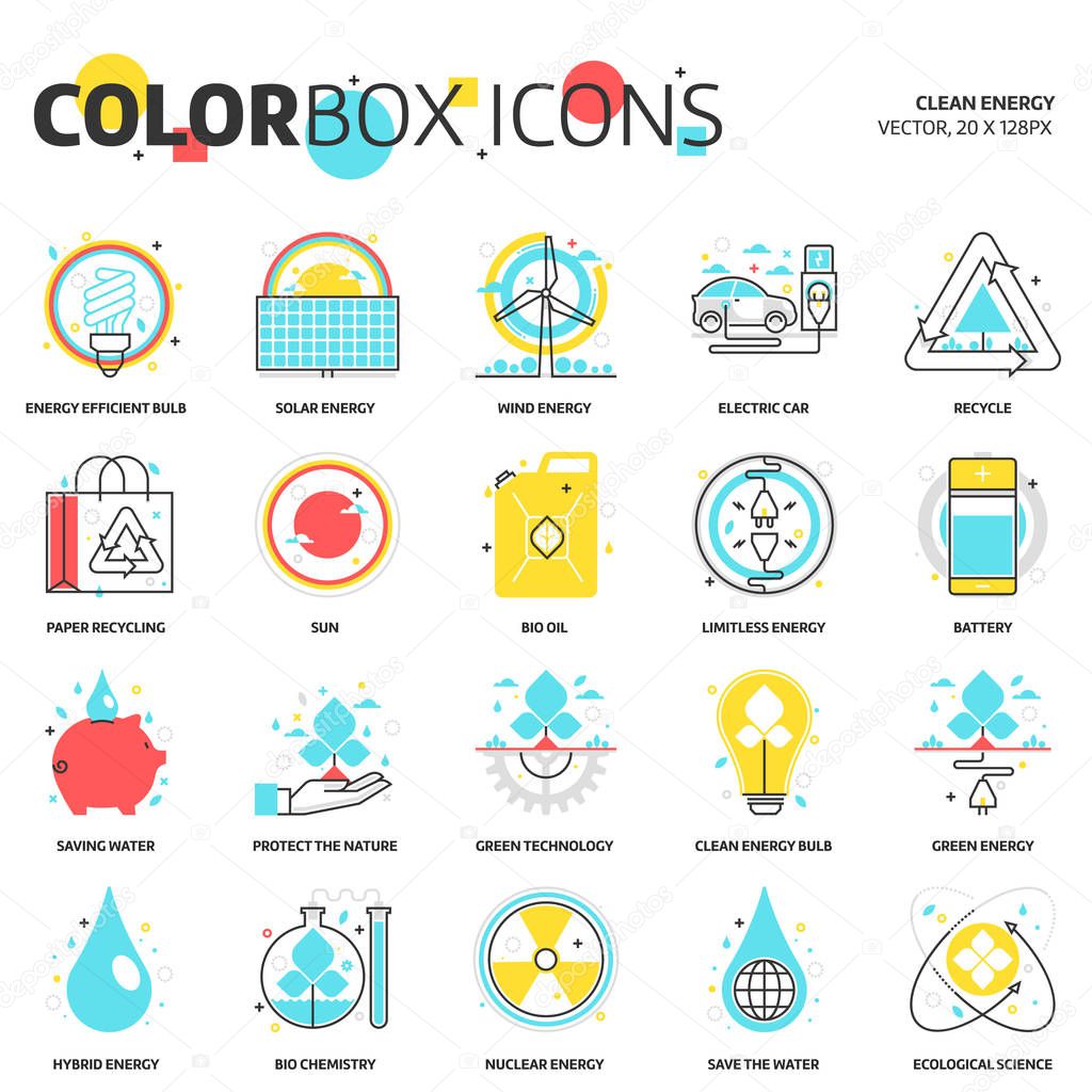Color box icons, clean energy backgrounds and graphics