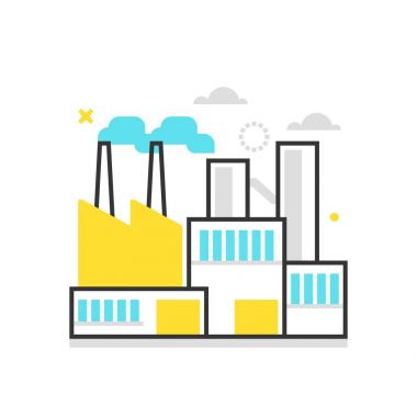 Renk kutusu simgesi, fabrika binası illüstrasyon, simgesi