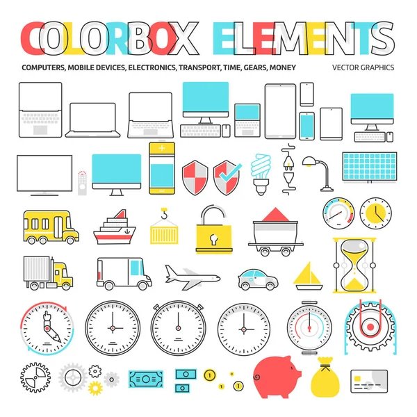 Icone scatola di colore, elementi grafici . — Vettoriale Stock