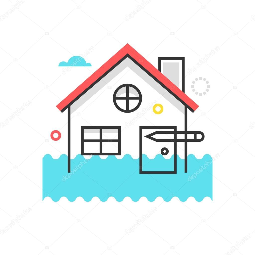 Color box icon, house flood protection illustration, icon