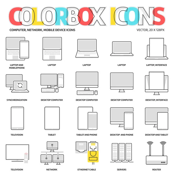Иконки цветовых коробок, фоны компьютеров и графика — стоковый вектор