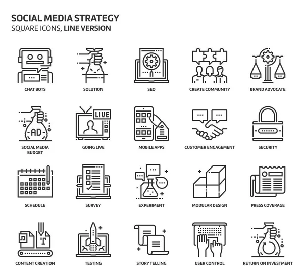 Conjunto de ícones de estratégia de mídia social — Vetor de Stock