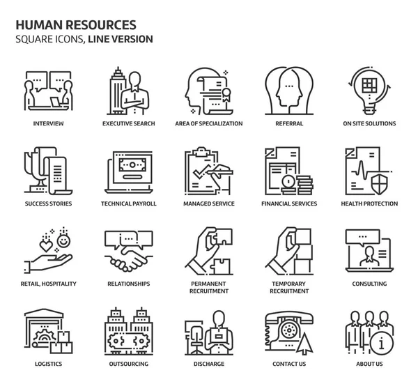 Recursos humanos, conjunto de iconos cuadrados — Archivo Imágenes Vectoriales