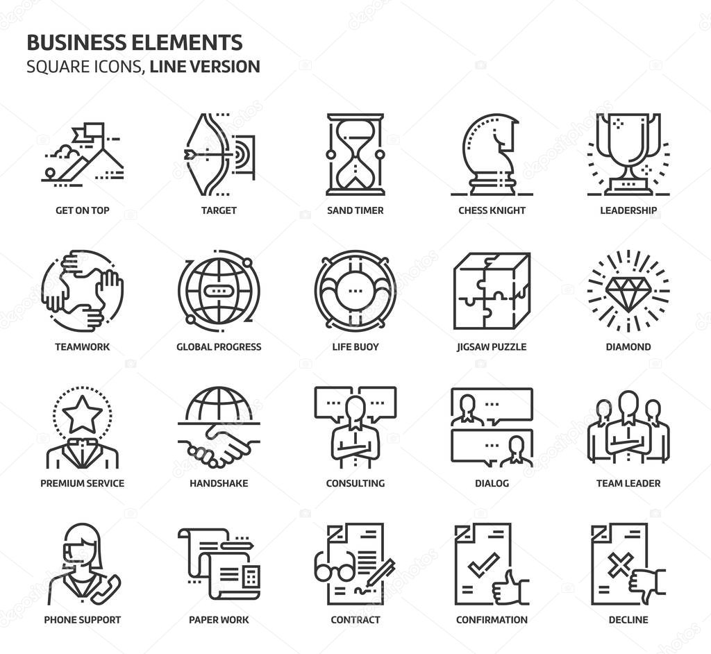 Business elements, square icon set