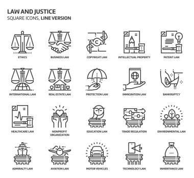 Law and justice icon set clipart