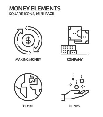 Para elemanları, kare mini Icon set