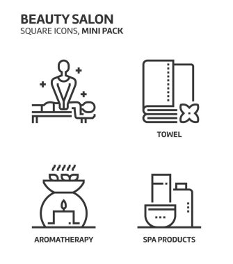 Beautiy salon, kare mini Icon set