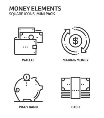 Para elemanları, kare mini Icon set