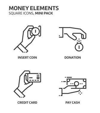 Para elemanları, kare mini Icon set
