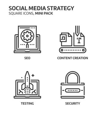 Sosyal medya stratejisi, kare mini Icon set.