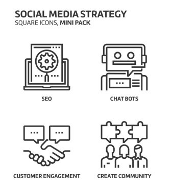 Sosyal medya stratejisi, kare mini Icon set.
