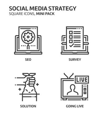 Sosyal medya stratejisi, kare mini Icon set.