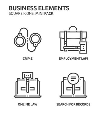 Hukuk ve adalet, kare mini Icon set.