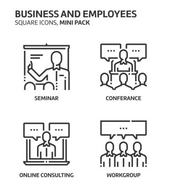 İş, kare mini Icon set.
