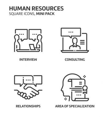 İnsan kaynakları, kare mini Icon set.