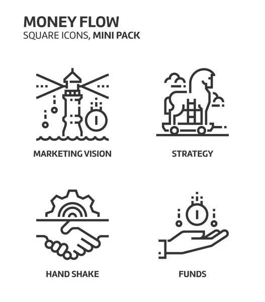 Money flow, square mini icon set — Stock Vector