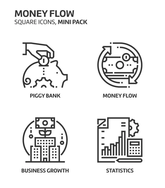 Przepływ pieniędzy, ikona kwadrat mini zestaw — Wektor stockowy