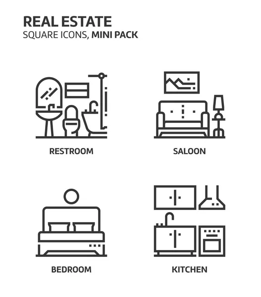 Real estate, set ikon mini persegi . - Stok Vektor