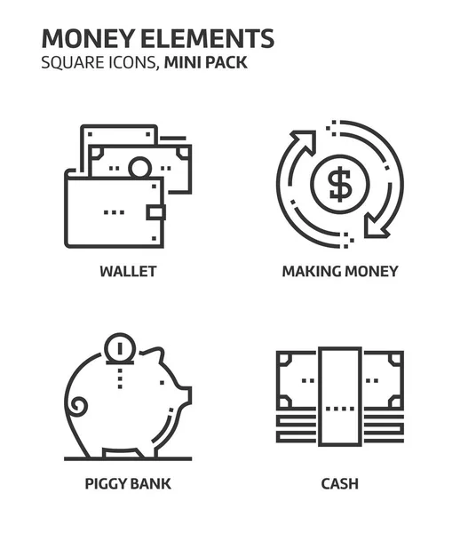 Elementos de dinero, mini conjunto de iconos cuadrados — Archivo Imágenes Vectoriales