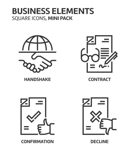 Elementos de negocio, mini icono cuadrado conjunto . — Vector de stock