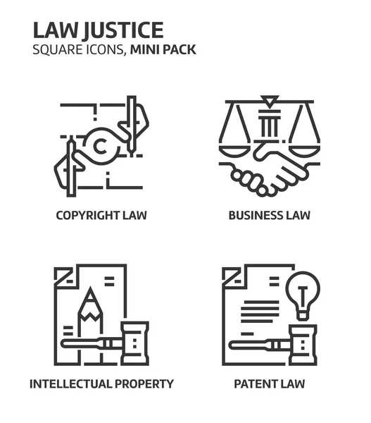 Lei e justiça, mini ícone quadrado definido . —  Vetores de Stock