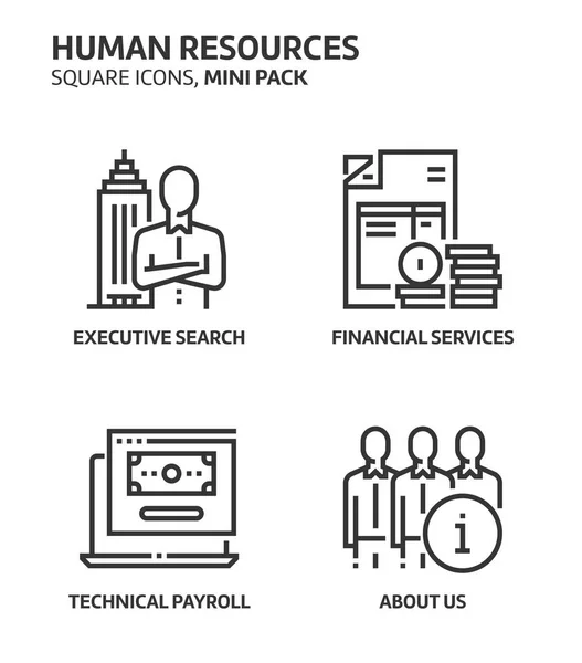 Human resources, square mini icon set. — Stock Vector