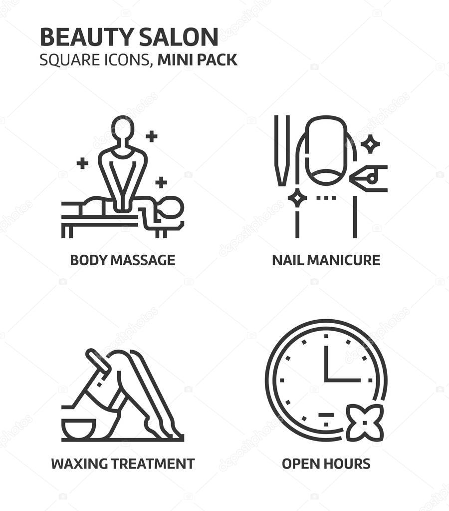 Beautiy salon, square mini icon set